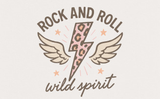 Rock And Roll Wild Spirit PNG, Retro Lightning Bolt Leopard Print PNG, Angel Wings Vintage