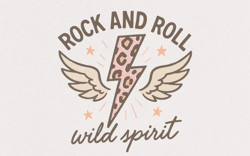 Rock And Roll Wild Spirit PNG, Retro Lightning Bolt Leopard Print PNG, Angel Wings Vintage Illustration