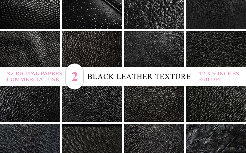 Seamless Black Leather Backgrounds | Luxury Black Leather Textures | Black Leather Texture Bundle