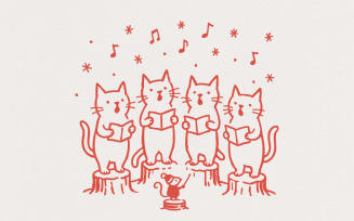 Singing Cat Choir PNG, Whimsical Christmas Cat Carolers Clipart, Cute Cat PNG Digital Download,