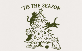 Tis The Season Cat Christmas PNG Digital Download, Funny Holiday Tree Kitten Clipart, Cute Pet