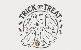 Trick or Treat PNG, Cute Halloween Ghosts Art, Spooky Candy Design, Kids Halloween Shirt PNG, Fun