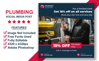 Clean Plumbing Repair Social Media Template with Editable Photoshop Smart Layers