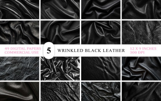 Crumpled Black Leather Surface Backgrounds Realistic Folded Black Leather Textures Distressed