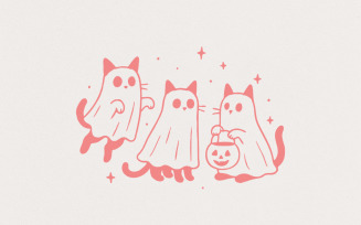 Cute Ghost Cats PNG, Trick or Treat Halloween Cat Art, Spooky Season Digital Download, Cartoon