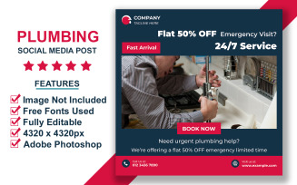 Editable PSD Social Media Template for Plumbing Maintenance and Emergency Repair Ads