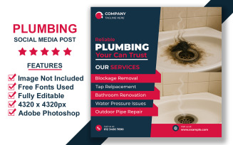 Editable Social Media Post Template for Plumbing Repairs and Home Maintenance Services