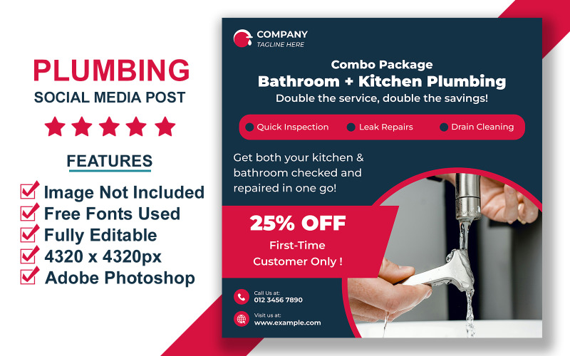 Handyman Plumbing Service Promotion Template for Social Media Marketing Campaigns