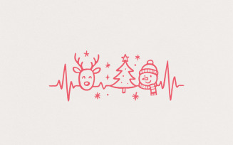 Heartbeat Christmas PNG, Cute Reindeer Snowman and Christmas Tree, Minimalist Holiday Shirt PNG,