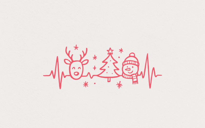 Heartbeat Christmas PNG, Cute Reindeer Snowman and Christmas Tree, Minimalist Holiday Shirt PNG, Illustration