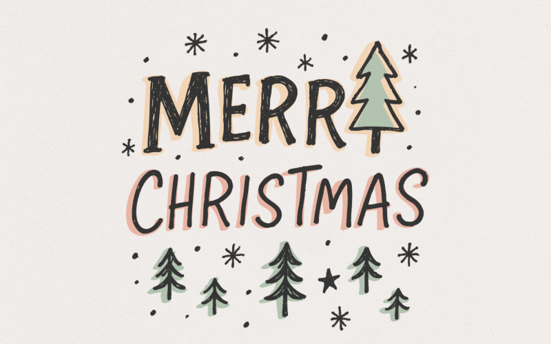 Merry Christmas PNG, Retro Christmas PNG, Hand Drawn Christmas Tree, Cute Holiday Digital Download, Illustration