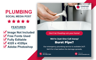 Modern Plumbing Business Social Media Banner Template for Online Advertising Campaigns
