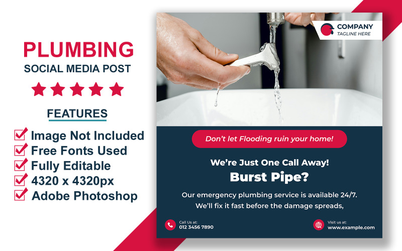 Modern Plumbing Business Social Media Banner Template for Online Advertising Campaigns