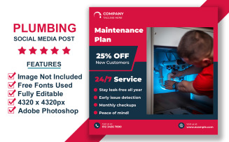 Plumbing Tools and Pipe Service Social Media Post Design for Professional Advertising