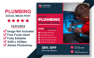 Professional Plumbing Service Social Media Post Template for Home Maintenance Promotions