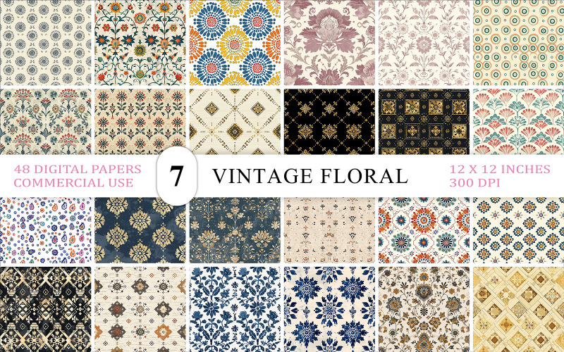 Seamless Vintage Pattern Backgrounds | Ornamental Pattern Paper | Eclectic Seamless Pattern Set