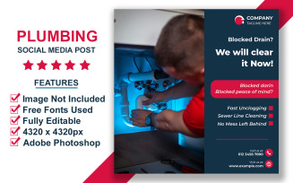 Square Plumbing Social Media Template for Pipe Fixing and Maintenance Service Marketing