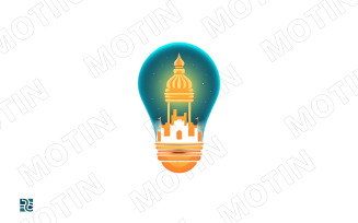 Light bulb design featuring a city skyline with a prominent tower and vibrant colors