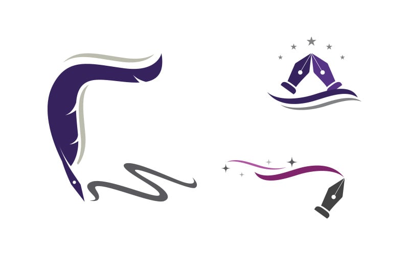 Pen feather writer logo illustration template design v1.10 Logo Template