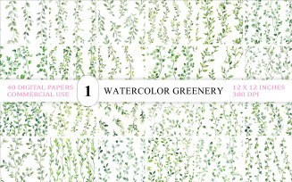 Watercolor Green Stem Seamless Pattern | Minimal Green Botanical Backgrounds | Fresh Botanical