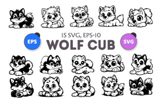 Cute lying wolf cub. SVG.