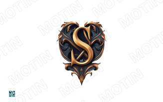 Elegant heart design with intricate detailing and a stylized letter S in golden color
