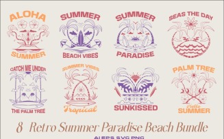 Retro Summer Paradise Beach T-shirt Designs Bundle