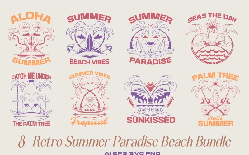 Retro Summer Paradise Beach T-shirt Designs Bundle