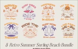 Retro Summer Surfing Beach T-shirt Designs Bundle