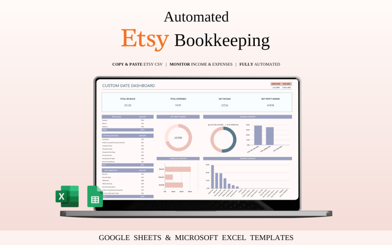 Etsy Seller Automatic Bookkeeping in Excel and Google Sheets