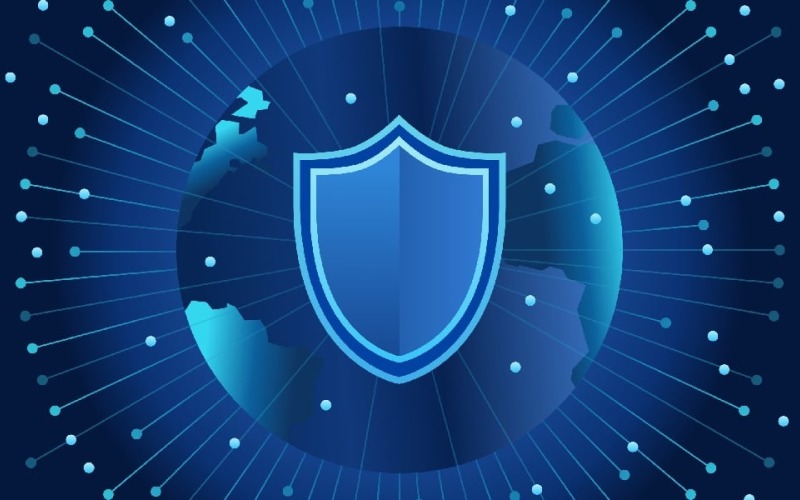 Global Cybersecurity Shield Vector Vector Graphic
