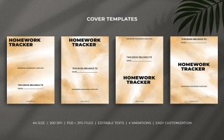 Homework Tracker Cover Template Set – Pastel Watercolor Minimal Editable Planner Cover A4