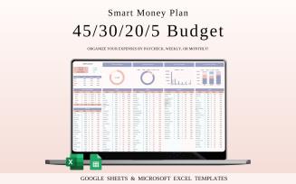 45/30/20/5 Budget Spreadsheet Template | Excel and Google Sheets