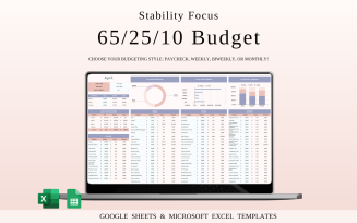 65/25/10 Budget Spreadsheet Template | Excel and Google Sheets