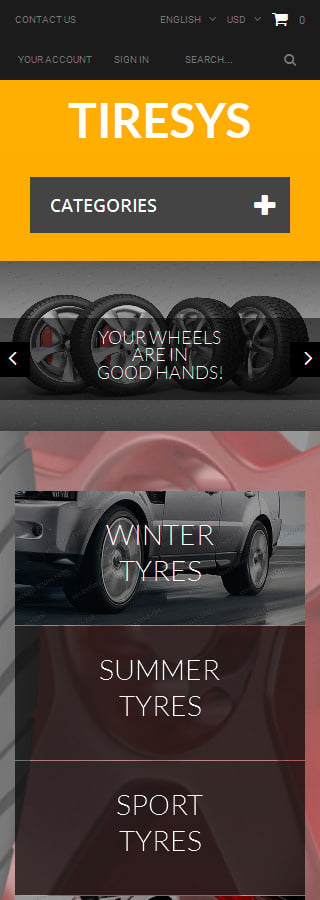 Kit Graphique #52940 Tires &amp; Prestashop Template - Smartphone Layout 2