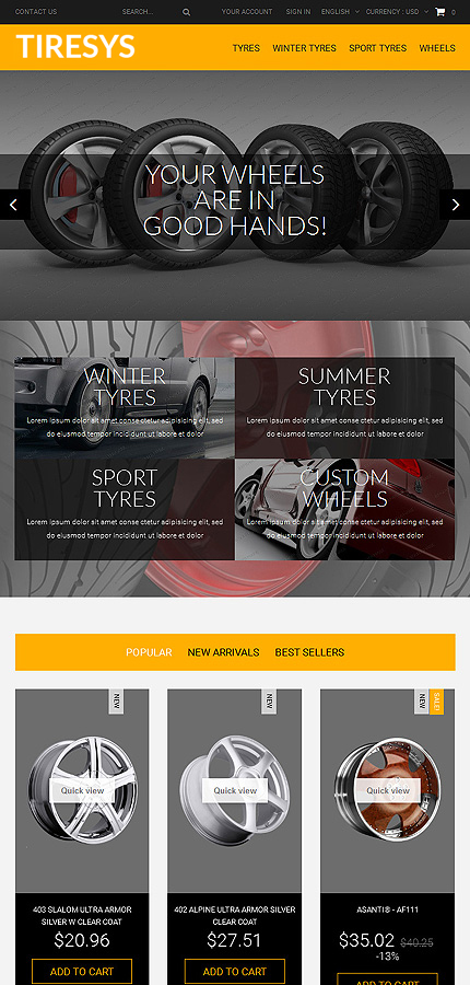 Kit Graphique #52940 Tires &amp; Prestashop Template - Tablet Layout 