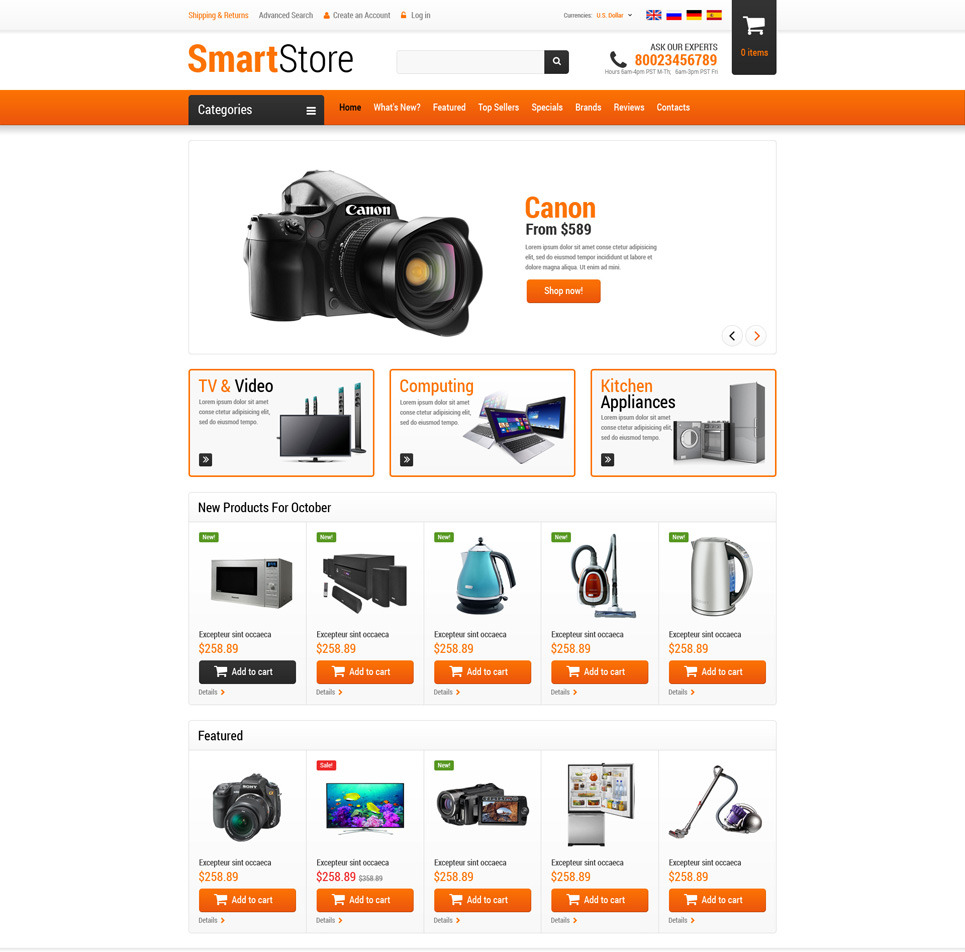 Home Electronics osCommerce Theme Big Screenshot Home Electronics OsCommerce Template New Screenshots BIG