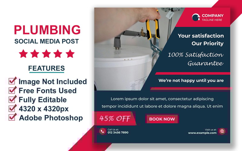 Editable PSD Plumbing Social Media Templates for Pipe Repair and Maintenance Promotions