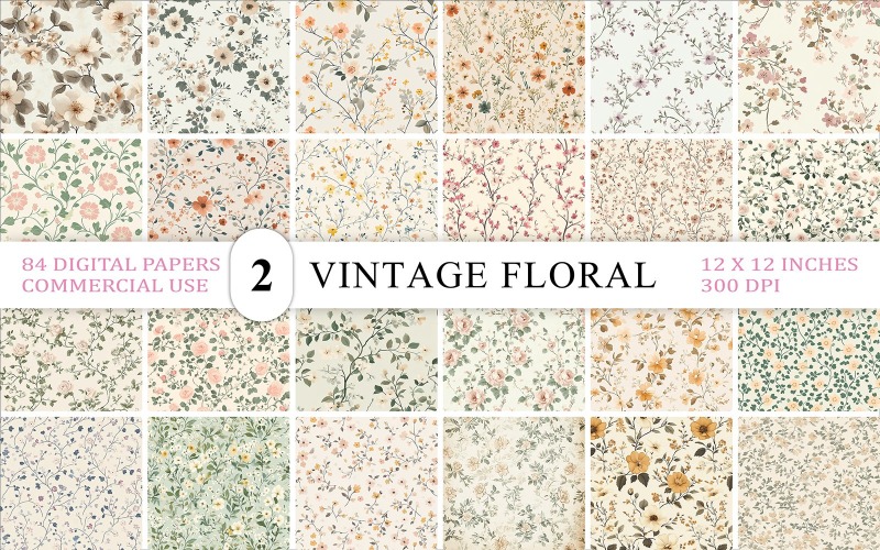 Romantic Floral Digital Paper Bundle | Seamless Vintage Floral Wallpaper | Vintage Floral Pattern Background