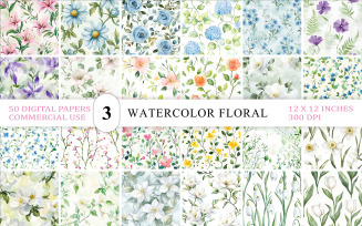 Delicate Pastel Watercolor Flower Backgrounds | 50 Seamless Watercolor Floral Backgrounds