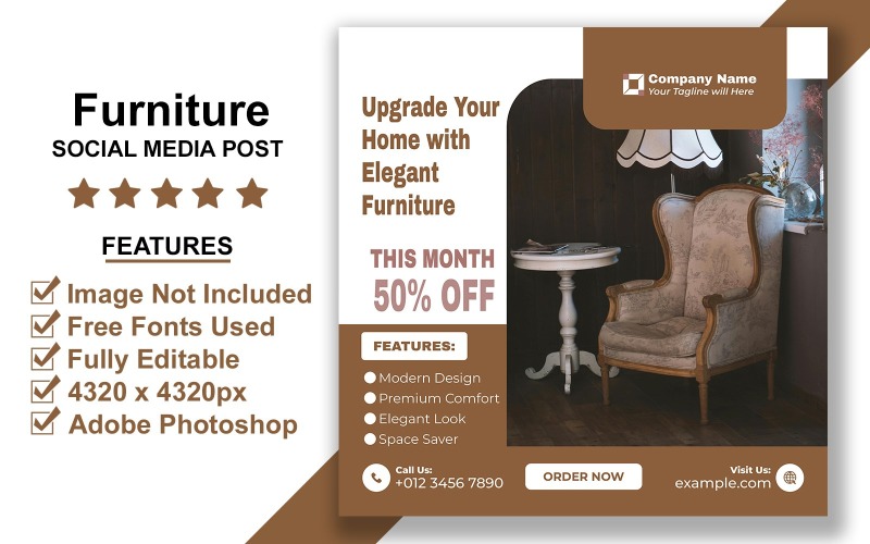 Dining Room Furniture Social Media PSD Template for Product Sales and Home Decor Ads