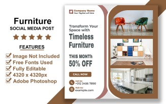 Elegant Sofa and Living Room Furniture Promotion Social Media Post Design PSD Template