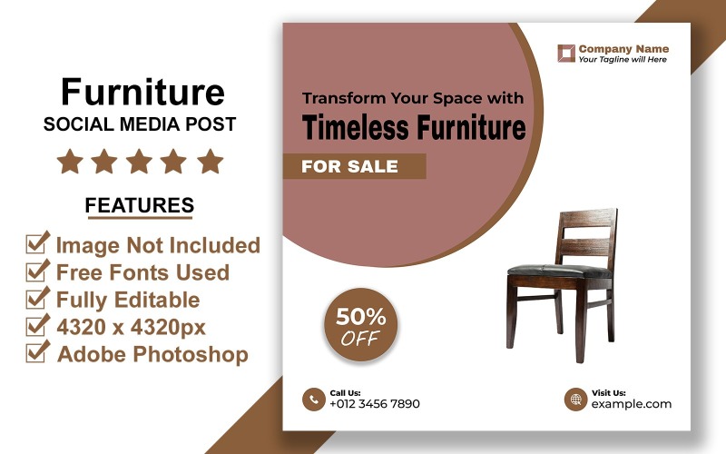 Modern Furniture Sale Promotion Social Media Post Design PSD Template for Interior Branding
