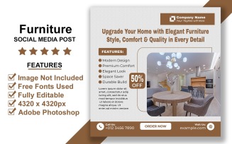 Modern Furniture Showcase Social Media Post PSD Template for Home Décor Promotions