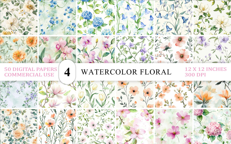 Pastel Watercolor Floral Patterns | Delicate Pastel Watercolor Flower Backgrounds | Soft Pastel