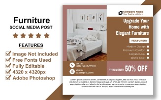 Smart Living Room Furniture Social Media PSD Template for Interior Display Campaigns