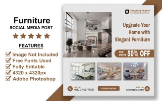 Wooden Furniture Product Social Media Post PSD Template for Rustic Home Decor Brands