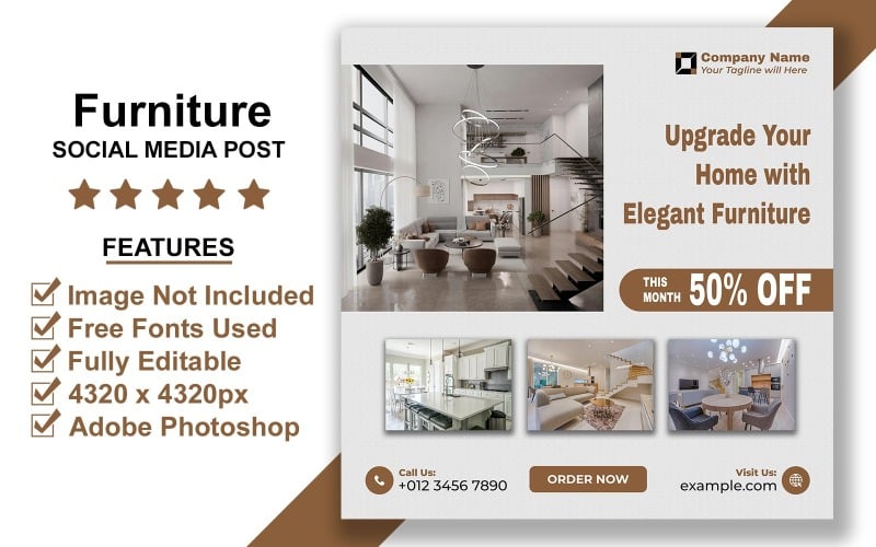 Wooden Furniture Product Social Media Post PSD Template for Rustic Home Decor Brands