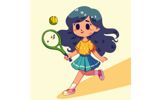 Cartoon Girl Playing Tennis