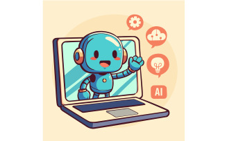 Cartoon Robot Waving from Laptop
